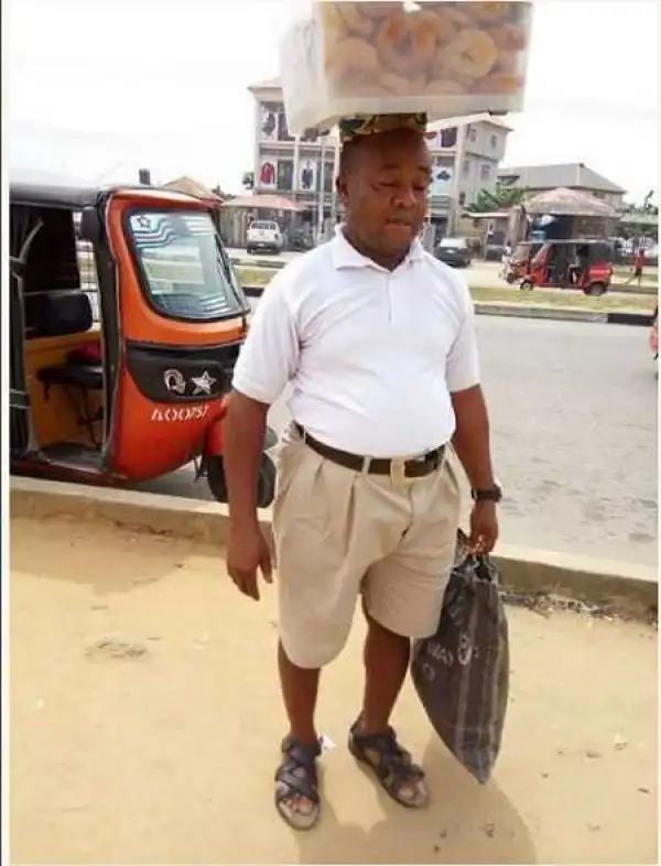 Old Man Hawking Doughnut on His Head in Akwa Ibom Causes a Stir (Photos)